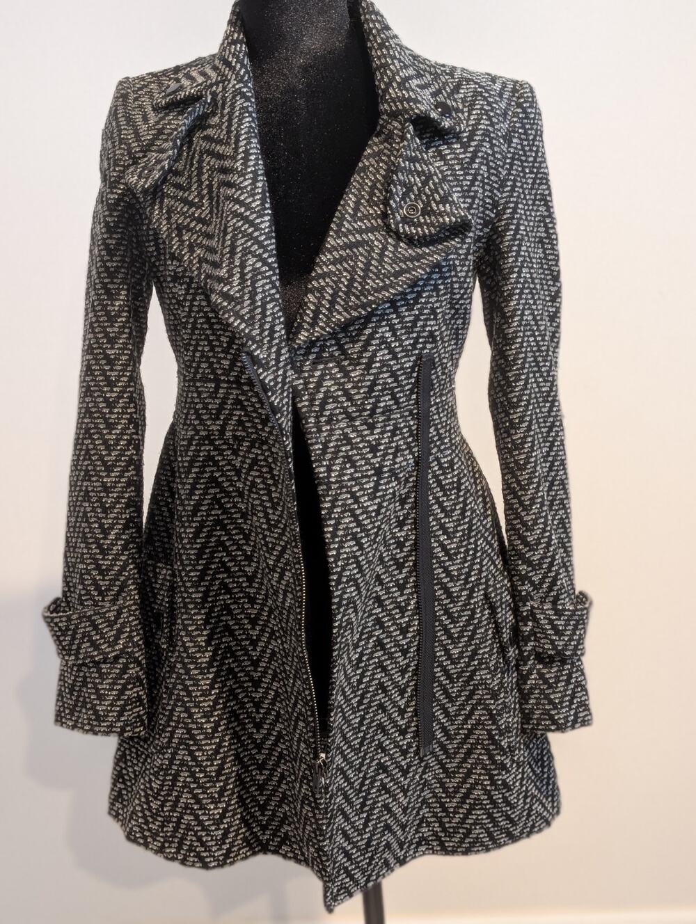 BCBG Wool Blend Peacoat Black /White Jacket XXS